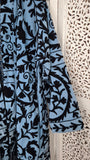 Uma embroidered reversible jacket. Blue with black embroidery. Lång vändbar broderad kappa.