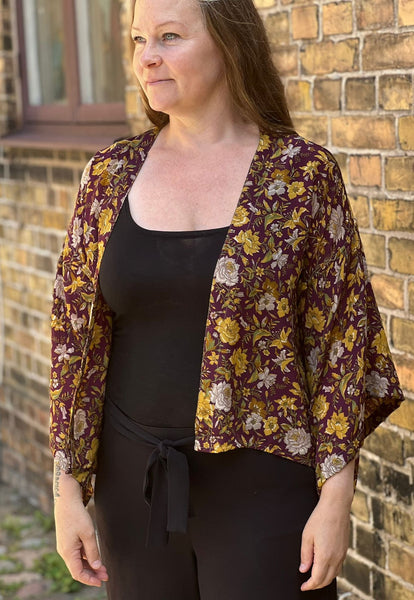 Uma kimono topp #4 - vinröd - one size, passar S - XL - Betty & Uma Upcycled Collection