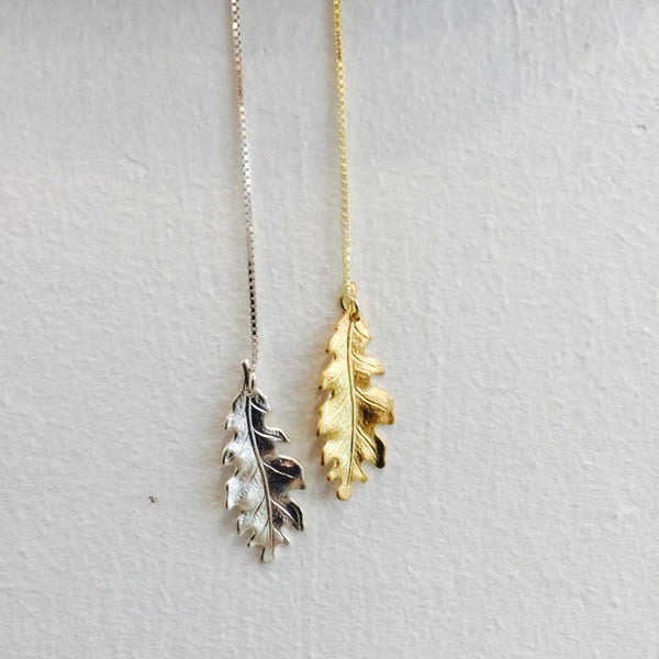 Bohemia Oakleaf Earring on Chain Silver or Gold