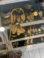 Bohemia Ginko Leaf Necklace in Brass