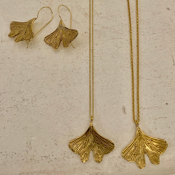 Bohemia Ginko Leaf Necklace in Brass