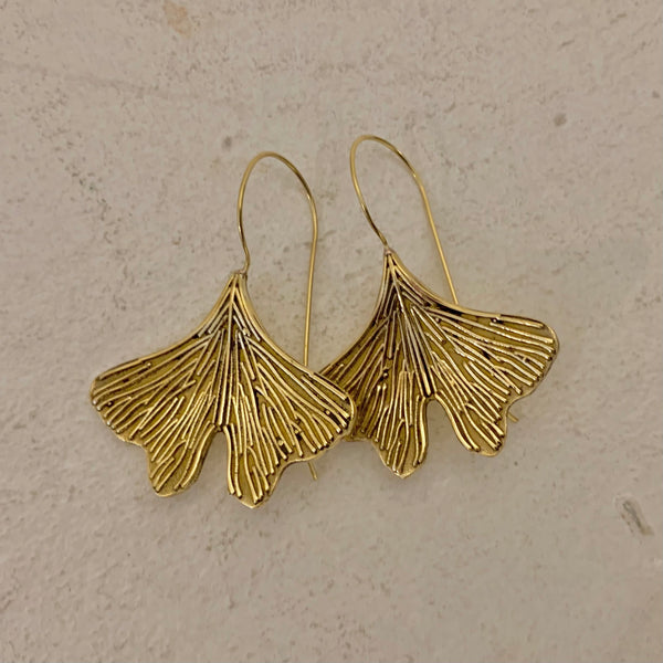 Bohemia Ginko Leaf Earrings in Brass pair - 30% REA