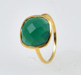 Square stone ring with green onyx, moon stone - grön onyx, månsten, ring - Betty & Uma Collection - 50% REA